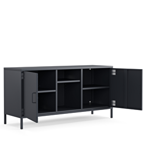 Pera Tv Ünitesi, Tv Dolabı,2 Kapaklı, Açık Raflı 130,50 X 40 X 64,50 Cm -  Ral 7016  Antrasit