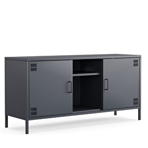 Pera Tv Ünitesi, Tv Dolabı,2 Kapaklı, Açık Raflı 130,50 X 40 X 64,50 Cm -  Ral 7016  Antrasit Antrasit