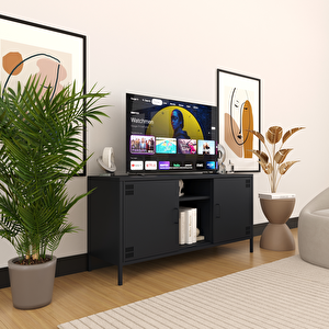 Pera Tv Ünitesi, Tv Dolabı,2 Kapaklı, Açık Raflı 130,50 X 40 X 64,50 Cm -  Ral 7016  Antrasit Antrasit