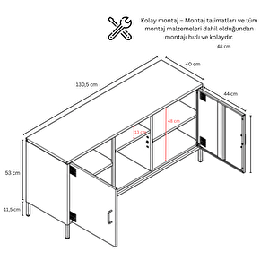 Pera Tv Ünitesi, Tv Dolabı,2 Kapaklı, Açık Raflı 130,50 X 40 X 64,50 Cm -  Ral 7016  Antrasit Antrasit