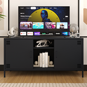 Pera Tv Ünitesi, Tv Dolabı,2 Kapaklı, Açık Raflı 130,50 X 40 X 64,50 Cm -  Ral 7016  Antrasit Antrasit