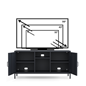 Pera Tv Ünitesi, Tv Dolabı,2 Kapaklı, Açık Raflı 130,50 X 40 X 64,50 Cm -  Ral 7016  Antrasit
