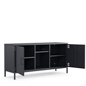 Pera Tv Ünitesi, Tv Dolabı,2 Kapaklı, Açık Raflı 130,50 X 40 X 64,50 Cm -  Ral 7016  Antrasit