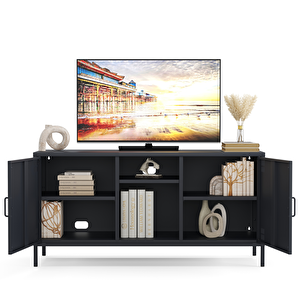 Pera Tv Ünitesi, Tv Dolabı,2 Kapaklı, Açık Raflı 130,50 X 40 X 64,50 Cm -  Ral 7016  Antrasit