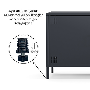 Pera Tv Ünitesi, Tv Dolabı,2 Kapaklı, Açık Raflı 130,50 X 40 X 64,50 Cm -  Ral 7016  Antrasit