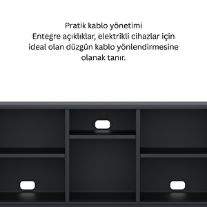Pera Tv Ünitesi, Tv Dolabı,2 Kapaklı, Açık Raflı 130,50 X 40 X 64,50 Cm -  Ral 7016  Antrasit