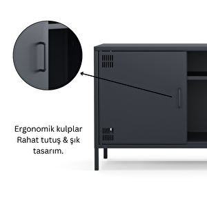 Pera Tv Ünitesi, Tv Dolabı,2 Kapaklı, Açık Raflı 130,50 X 40 X 64,50 Cm -  Ral 7016  Antrasit