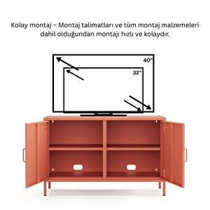 Pera Tv Ünitesi, Tv Dolabı,2 Kapaklı Dolap 100,50 X 40 X 64,50 Cm - Ral 3022 Somon
