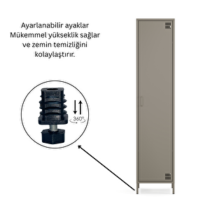 Pera Metal Elbise Dolabı, Soyunma Dolabı, Tek Kapılı, 41,50 X 40 X 189,50 Cm - Ral 7039 Antrasit