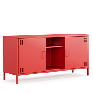 Pera Tv Ünitesi, Tv Dolabı,2 Kapaklı, Açık Raflı 130,50 X 40 X 64,50 Cm - Ral 3020 Kırmızı Ral 3020