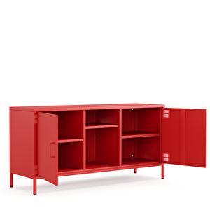 Pera Tv Ünitesi, Tv Dolabı,2 Kapaklı, Açık Raflı 130,50 X 40 X 64,50 Cm - Ral 3020 Kırmızı