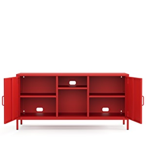 Pera Tv Ünitesi, Tv Dolabı,2 Kapaklı, Açık Raflı 130,50 X 40 X 64,50 Cm - Ral 3020 Kırmızı