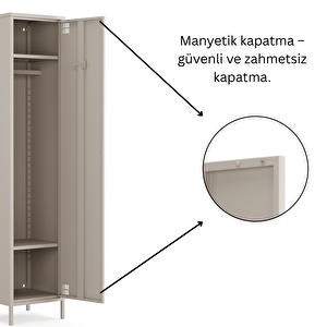Pera Metal Elbise Dolabı, Soyunma Dolabı, Tek Kapılı, 41,50 X 40 X 189,50 Cm - Bej Rengi