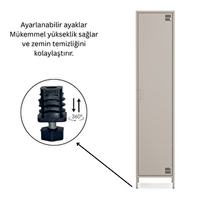 Pera Metal Elbise Dolabı, Soyunma Dolabı, Tek Kapılı, 41,50 X 40 X 189,50 Cm - Bej Rengi