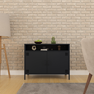 Pera Tv Ünitesi, Tv Dolabı,2 Kapaklı, Açık Raflı 100,50 X 40 X 79,50 Cm - Ral 7016 Antrasit Antrasit