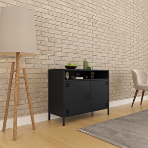 Pera Tv Ünitesi, Tv Dolabı,2 Kapaklı, Açık Raflı 100,50 X 40 X 79,50 Cm - Ral 7016 Antrasit Antrasit