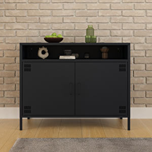 Pera Tv Ünitesi, Tv Dolabı,2 Kapaklı, Açık Raflı 100,50 X 40 X 79,50 Cm - Ral 7016 Antrasit Antrasit