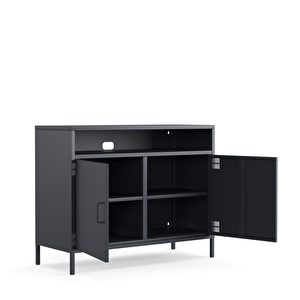 Pera Tv Ünitesi, Tv Dolabı,2 Kapaklı, Açık Raflı 100,50 X 40 X 79,50 Cm - Ral 7016 Antrasit