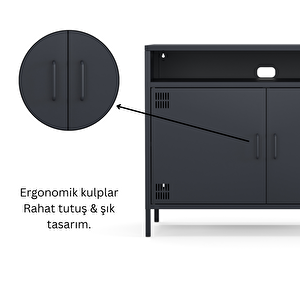 Pera Tv Ünitesi, Tv Dolabı,2 Kapaklı, Açık Raflı 100,50 X 40 X 79,50 Cm - Ral 7016 Antrasit
