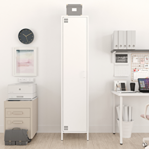 Pera Metal Elbise Dolabı, Soyunma Dolabı, Tek Kapılı, 41,50 X 40 X 189,50 Cm- Ral 9016 Beyaz