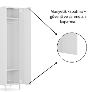 Pera Metal Elbise Dolabı, Soyunma Dolabı, Tek Kapılı, 41,50 X 40 X 189,50 Cm- Ral 9016 Beyaz