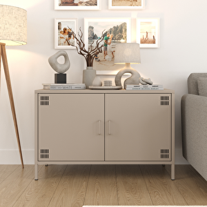 Pera Tv Ünitesi, Tv Dolabı,2 Kapaklı Dolap 100,50 X 40 X 64,50 Cm - Bej Rengi Kum Beji