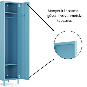 Pera Metal Elbise Dolabı, Soyunma Dolabı, Tek Kapılı, 41,50 X 40 X 189,50 Cm - Ral 5024 Mavi