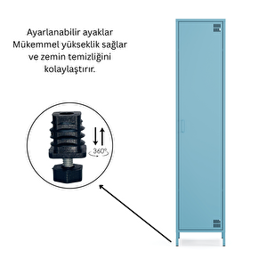 Pera Metal Elbise Dolabı, Soyunma Dolabı, Tek Kapılı, 41,50 X 40 X 189,50 Cm - Ral 5024 Mavi
