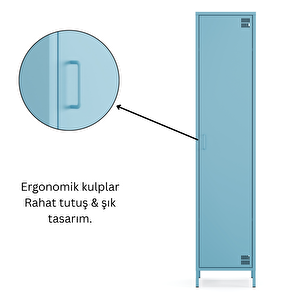 Pera Metal Elbise Dolabı, Soyunma Dolabı, Tek Kapılı, 41,50 X 40 X 189,50 Cm - Ral 5024 Mavi