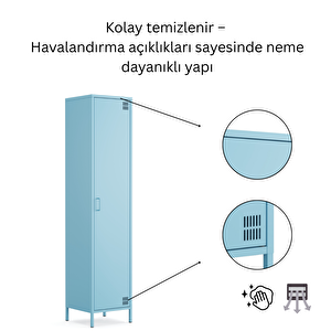 Pera Metal Elbise Dolabı, Soyunma Dolabı, Tek Kapılı, 41,50 X 40 X 189,50 Cm - Ral 5024 Mavi