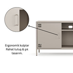 Pera Tv Ünitesi, Tv Dolabı,2 Kapaklı, Açık Raflı 130,50 X 40 X 64,50 Cm - Bej Rengi