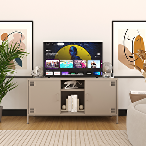 Pera Tv Ünitesi, Tv Dolabı,2 Kapaklı, Açık Raflı 130,50 X 40 X 64,50 Cm - Bej Rengi Kum Beji