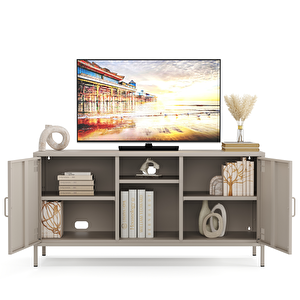 Pera Tv Ünitesi, Tv Dolabı,2 Kapaklı, Açık Raflı 130,50 X 40 X 64,50 Cm - Bej Rengi Kum Beji