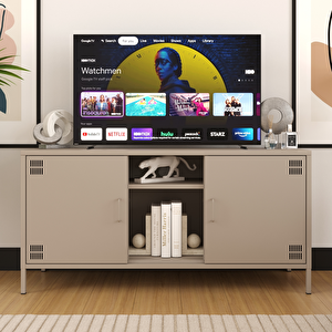 Pera Tv Ünitesi, Tv Dolabı,2 Kapaklı, Açık Raflı 130,50 X 40 X 64,50 Cm - Bej Rengi Kum Beji