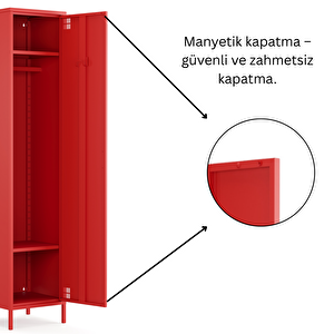 Pera Metal Elbise Dolabı, Soyunma Dolabı, Tek Kapılı, 41,50 X 40 X 189,50 Cm - Ral 3020 Kırmızı