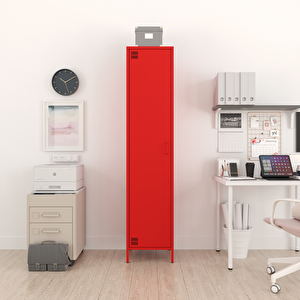 Pera Metal Elbise Dolabı, Soyunma Dolabı, Tek Kapılı, 41,50 X 40 X 189,50 Cm - Ral 3020 Kırmızı Ral 3020