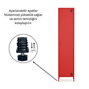 Pera Metal Elbise Dolabı, Soyunma Dolabı, Tek Kapılı, 41,50 X 40 X 189,50 Cm - Ral 3020 Kırmızı