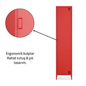 Pera Metal Elbise Dolabı, Soyunma Dolabı, Tek Kapılı, 41,50 X 40 X 189,50 Cm - Ral 3020 Kırmızı