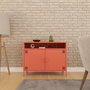 Pera Tv Ünitesi, Tv Dolabı,2 Kapaklı, Açık Raflı 100,50 X 40 X 79,50 Cm - Ral 3022 Somon Somon