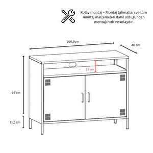 Pera Tv Ünitesi, Tv Dolabı,2 Kapaklı, Açık Raflı 100,50 X 40 X 79,50 Cm - Ral 3022 Somon Somon