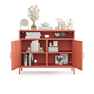 Pera Tv Ünitesi, Tv Dolabı,2 Kapaklı, Açık Raflı 100,50 X 40 X 79,50 Cm - Ral 3022 Somon