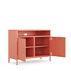 Pera Tv Ünitesi, Tv Dolabı,2 Kapaklı, Açık Raflı 100,50 X 40 X 79,50 Cm - Ral 3022 Somon
