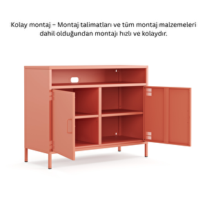 Pera Tv Ünitesi, Tv Dolabı,2 Kapaklı, Açık Raflı 100,50 X 40 X 79,50 Cm - Ral 3022 Somon