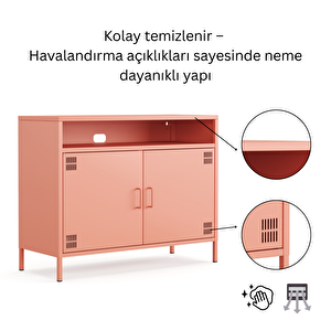 Pera Tv Ünitesi, Tv Dolabı,2 Kapaklı, Açık Raflı 100,50 X 40 X 79,50 Cm - Ral 3022 Somon