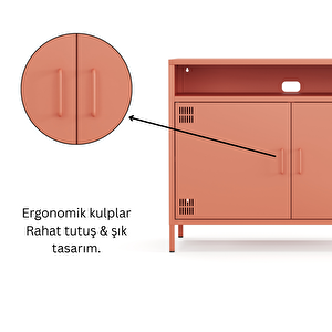 Pera Tv Ünitesi, Tv Dolabı,2 Kapaklı, Açık Raflı 100,50 X 40 X 79,50 Cm - Ral 3022 Somon