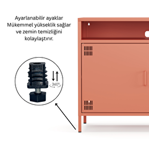 Pera Tv Ünitesi, Tv Dolabı,2 Kapaklı, Açık Raflı 100,50 X 40 X 79,50 Cm - Ral 3022 Somon