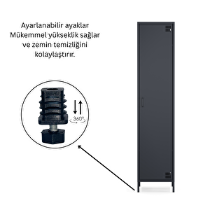 Pera Metal Elbise Dolabı, Soyunma Dolabı, Tek Kapılı, 41,50 X 40 X 189,50 Cm - Ral 7016 Antrasit