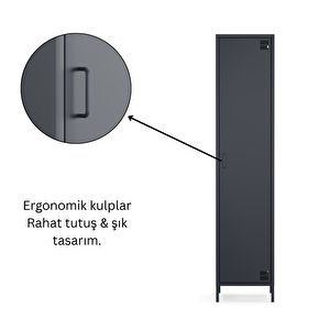 Pera Metal Elbise Dolabı, Soyunma Dolabı, Tek Kapılı, 41,50 X 40 X 189,50 Cm - Ral 7016 Antrasit