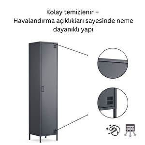 Pera Metal Elbise Dolabı, Soyunma Dolabı, Tek Kapılı, 41,50 X 40 X 189,50 Cm - Ral 7016 Antrasit
