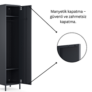 Pera Metal Elbise Dolabı, Soyunma Dolabı, Tek Kapılı, 41,50 X 40 X 189,50 Cm - Ral 7016 Antrasit